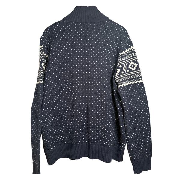 Ben Sherman Navy White Fair Isle Wool & Cotton Leather Button Cardigan Men’s L - Picture 4 of 14